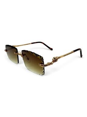 Cartier Gold Scalloped Rimless Sunglasses with Brown Gradient Lenses